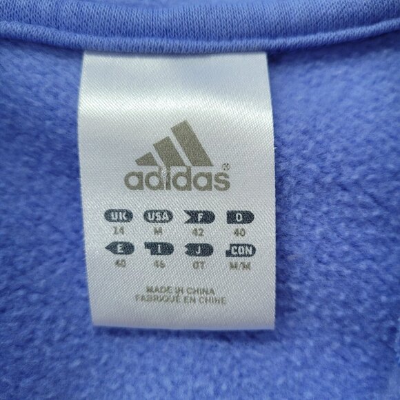 Adidas Sweatshirt Womens M Three Stripe Logo Hoodie Blue Kangaroo Pocket *Stain - Picture 6 of 14
